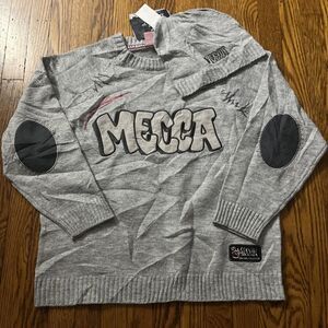NWT Y2K Mecca Gray Knitted Graffiti Hip Hop Sweatshirt Youth M (10/12) w/ Beanie